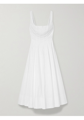STAUD - Wells Pleated Cotton-blend Poplin Midi Dress - White - US00,US0,US2,US4,US6,US8,US10,US12,US14,US16
