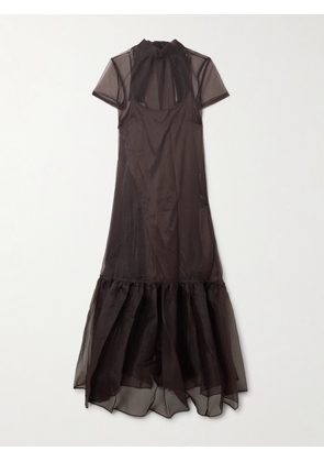 STAUD - Calluna Tie-neck Tiered Organza Maxi Dress - Brown - x small,small,medium,large,x large