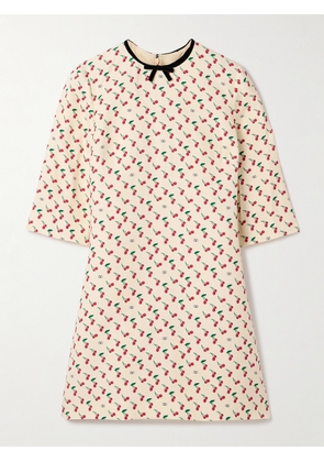 Valentino Garavani - Velvet-trimmed Printed Wool-blend Crepe Mini Dress - Cream - IT36,IT38,IT40,IT42,IT44,IT46,IT48