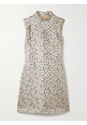 Valentino Garavani - Bow-embellished Floral-brocade Mini Dress - Cream - IT36,IT38,IT40,IT42,IT44,IT46