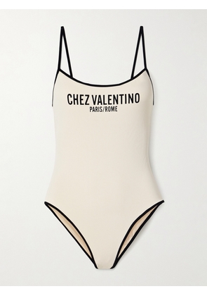 Valentino Garavani - Printed Waffle-knit Swimsuit - Neutrals - x small,small,medium,large,x large
