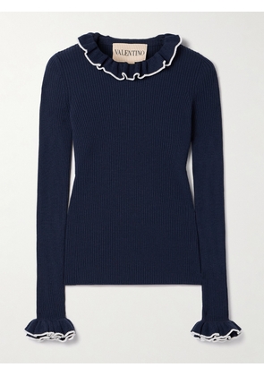 Valentino Garavani - Ruffled Ribbed Wool Sweater - Blue - xx small,x small,small,medium,large,x large