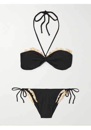 Valentino Garavani - Ruffled Two-tone Halterneck Bikini - Black - x small,small,medium,large,x large