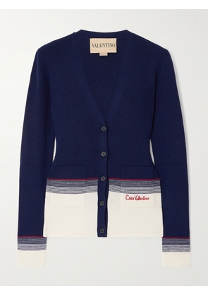 Valentino Garavani - Striped Embroidered Wool Cardigan - Blue - xx small,x small,small,medium,large,x large