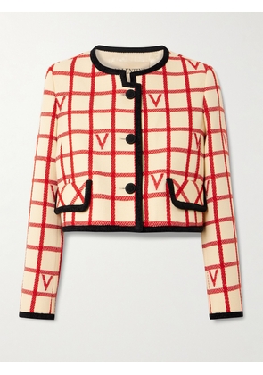 Valentino Garavani - Vlogo Cropped Piped Wool-blend Jacket - Cream - IT36,IT38,IT40,IT42,IT44,IT46