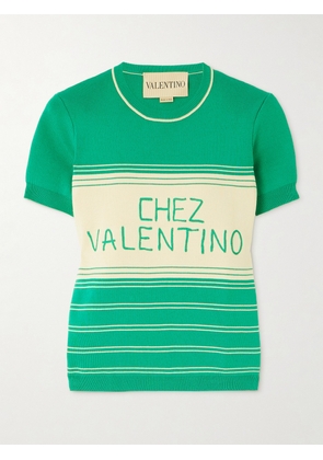 Valentino Garavani - Embroidered Striped Cotton T-shirt - Green - xx small,x small,small,medium,large,x large