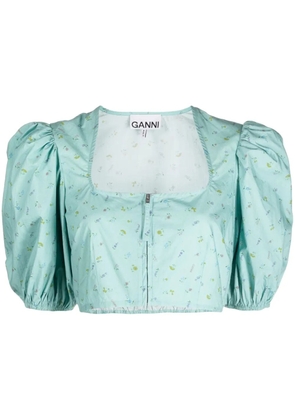 GANNI floral-print cropped blouse - Green