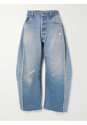 B SIDES - Vintage Lasso High-rise Lace-trimmed Distressed Barrel-leg Jeans - Blue - 24,25,26,27,28,29,30,31,32