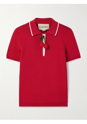 Valentino Garavani - Embellished Ribbed Cotton Polo Shirt - Red - xx small,x small,small,medium,large,x large