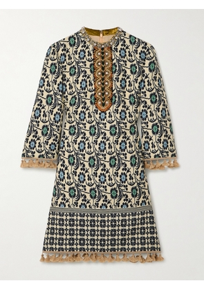 Valentino Garavani - Embellished Tasseled Jacquard Mini Dress - Multi - IT36,IT38,IT40,IT42,IT44