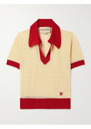 Valentino Garavani - Pointelle-knit Linen-blend Polo Shirt - Ecru - xx small,x small,small,medium,large,x large