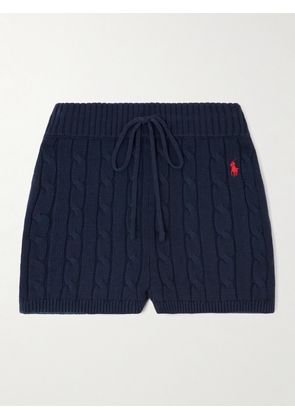 Polo Ralph Lauren - Embroidered Cable-knit Cotton-blend Shorts - Blue - xx small,x small,small,medium,large,x large