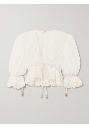 Chloé - Cropped Ruffled Broderie Anglaise Cotton-voile Blouse - White - FR 34,FR 36,FR 38,FR 40,FR 42,FR 44,FR 46