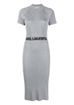 Karl Lagerfeld lurex logo-waist ribbed dress - Grey