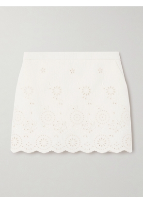 Chloé - Scalloped Quilted Broderie Anglaise Cotton-blend Mini Skirt - White - FR 34,FR 38,FR 40,FR 42
