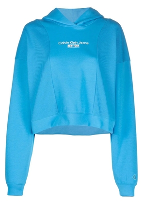 Calvin Klein Jeans logo-print cropped hoodie - Blue