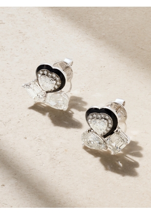 Kamyen - 18-karat White Gold, Diamond And Enamel Earrings - One size