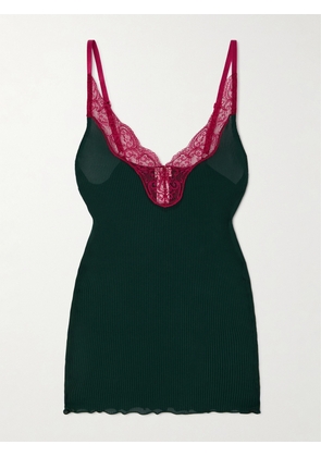 SAINT LAURENT - Lace-trimmed Ribbed Silk Tank - Black - XS,S,M,L