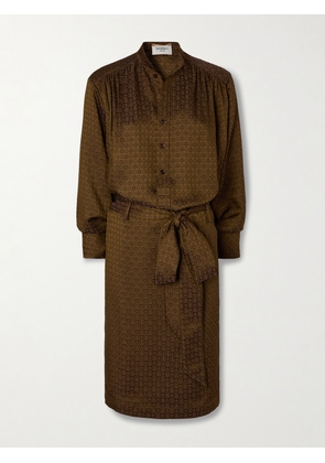 SAINT LAURENT - Belted Printed Silk Shirt Dress - Metallic - FR 34,FR 36,FR 38,FR 40