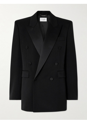 SAINT LAURENT - Double-breasted Satin-trimmed Wool Blazer - Black - FR 36,FR 38