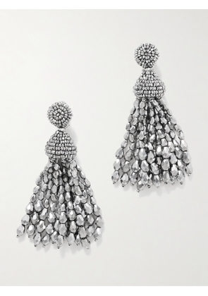 Oscar de la Renta - Silver-tone Beaded Clip Earrings - One size