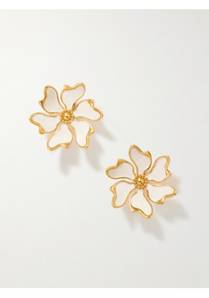 Oscar de la Renta - Cherry Blossoms Gold-tone Enamel Earrings - One size