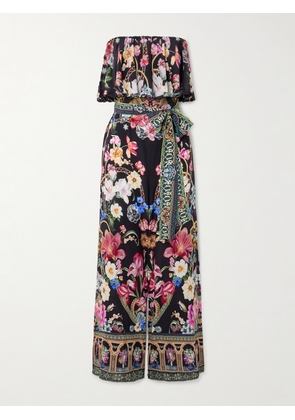 Camilla - Strapless Embellished Printed Silk Crepe De Chine Jumpsuit - Black - x small,small,medium,large,x large