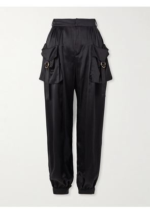 Chloé - Embellished Pleated Silk-satin Tapered Pants - Black - FR 34,FR 36,FR 38,FR 40,FR 42,FR 44