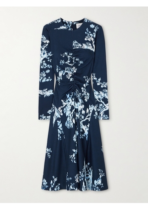 Erdem - Gathered Printed Ponte Midi Dress - Blue - UK 4,UK 6,UK 8,UK 10,UK 12,UK 14,UK 16,UK 18,UK 20,UK 22