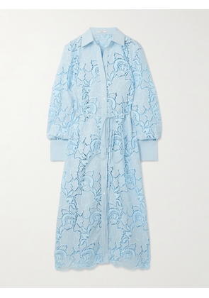 Erdem - Belted Broderie Anglaise Cotton-poplin Midi Shirt Dress - Blue - UK 4,UK 6,UK 8,UK 10,UK 12,UK 14,UK 16,UK 18,UK 20,UK 22