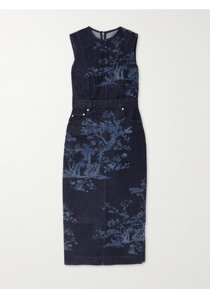Erdem - Printed Denim Midi Dress - Blue - UK 4,UK 6,UK 8,UK 10,UK 12,UK 14,UK 16,UK 18,UK 20