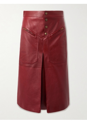 Chloé - Pleated Paneled Leather Midi Skirt - Burgundy - FR 34,FR 36,FR 38,FR 42