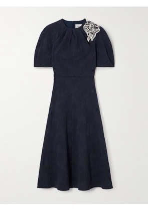 Erdem - Appliquéd Cotton-blend Cloqué Midi Dress - Blue - UK 4,UK 6,UK 8,UK 10,UK 12,UK 14,UK 16,UK 18,UK 20,UK 22