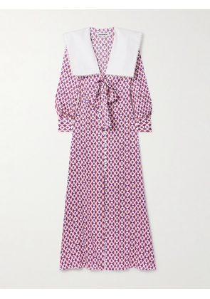 Cristiano Marcheli - Sofia Lace And Poplin-trimmed Printed Silk-blend Satin Maxi Dress - Purple - x small,small,medium,large,x large