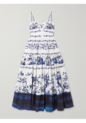 Erdem - Tiered Floral-print Cotton-poplin Midi Dress - Blue - UK 4,UK 6,UK 8,UK 10,UK 12,UK 14,UK 16