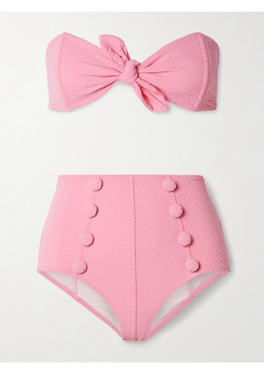 Lisa Marie Fernandez - Poppy Strapless Button-embellished Seersucker Bikini - Pink - 1,2,3,4