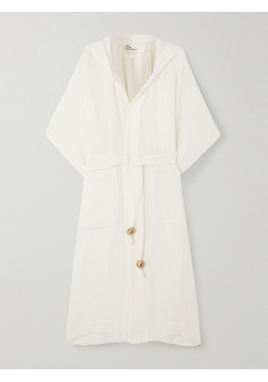 Lisa Marie Fernandez - Hooded Belted Crinkled Linen-blend Gauze Robe - White - 1,2,3,4