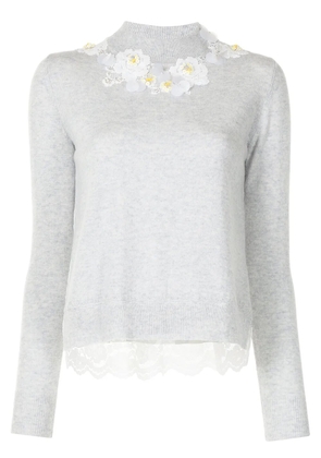 Onefifteen floral- appliqué mock-neck knitted jumper - Grey