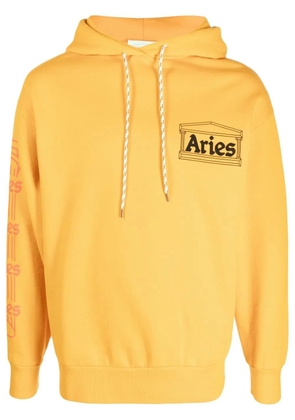 Aries Embroidered-logo pullover hoodie - Yellow