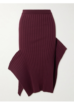 Stella McCartney - Asymmetric Ribbed Organic Cotton Midi Skirt - Burgundy - xx small,x small,small,medium,large,x large