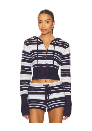 Dairy Boy Surfside Striped Knit Zip Up in Navy. Size L. Also in XL.