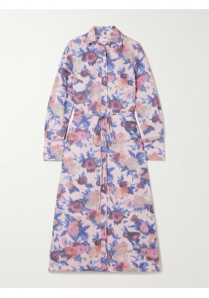 Erdem - Belted Floral-print Cotton-poplin Midi Shirt Dress - Pink - UK 4,UK 6,UK 8,UK 10,UK 12,UK 14,UK 16,UK 18,UK 20,UK 22