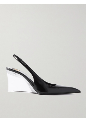 SAINT LAURENT - Miller Patent-leather Slingback Wedge Pumps - Black - EU 37,EU 38,EU 39,EU 40,EU 41