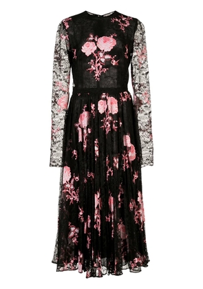 Giambattista Valli floral embroidered pleated skirt dress - Black