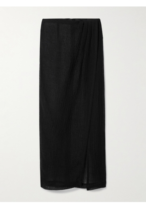 Lisa Marie Fernandez - Pleated Crinkled Linen-blend Gauze Pareo - Black - 1,2,3,4