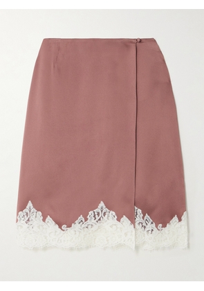 Stella McCartney - Lace-trimmed Satin Midi Wrap Skirt - Pink - IT34,IT36,IT38,IT40,IT42,IT44,IT46,IT48,IT50
