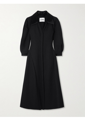 Jil Sander - Asymmetric Satin-trimmed Wool-twill Midi Shirt Dress - Black - FR 34,FR 36,FR 38,FR 40,FR 42,FR 44