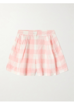 Thierry Colson - Kenya Pleated Checked Linen And Cotton-blend Shorts - Pink - x small,small,medium,large,x large