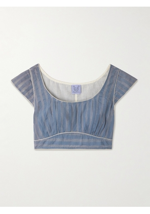 Thierry Colson - Delphi Chanderi Cropped Striped Cotton And Silk-blend Top - Blue - x small,small,medium,large,x large