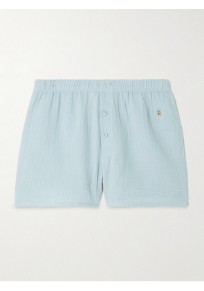 ÉTERNE - Jude Embellished Crinkled Cotton-gauze Shorts - Blue - x small,small,medium,large,x large